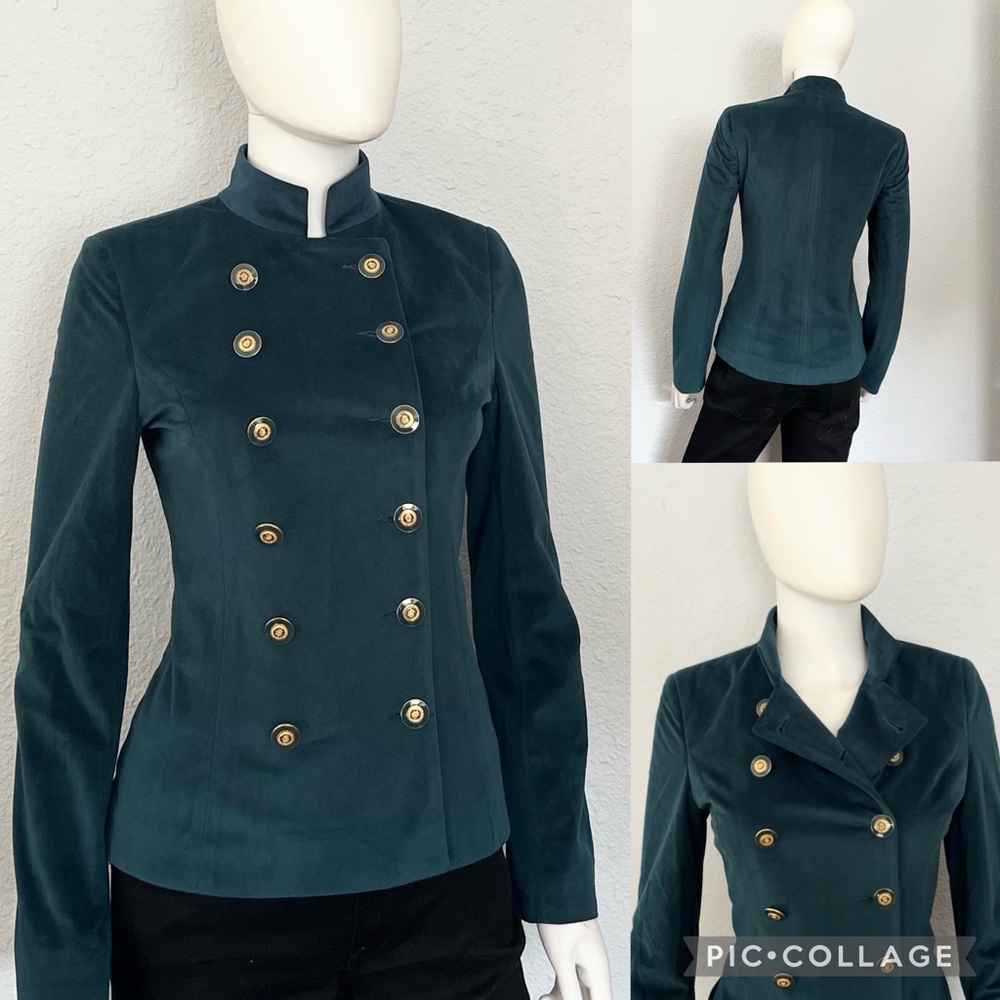 NEW WOMEN VELOUR BLAZER DOUBLE-BREASTED MILITARY VELVET JACKET‎ LINED FITTED